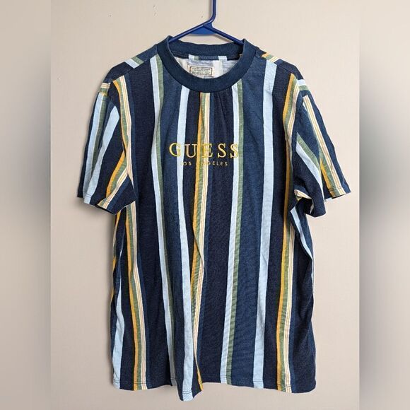 Guess Originals Sayer Blue Short sleeve t-shirt striped mens size M - Picture 1 of 7